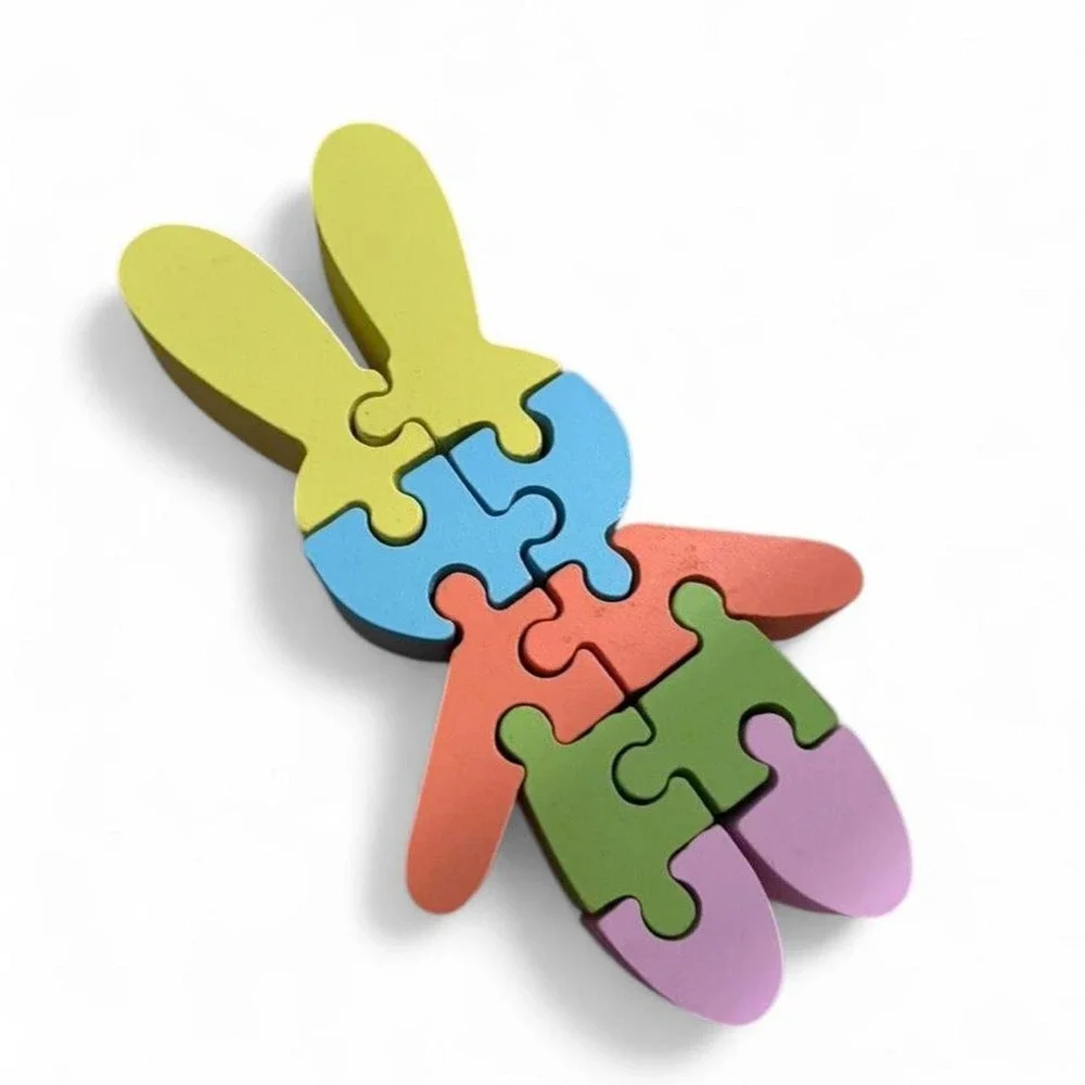Wooden‎ number bunny puzzle with metal tin bucket